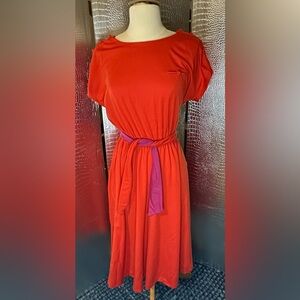 Charles Alan Vintage Orange Red Midi Dress with Contrasting Purple Orange Belt